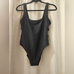 J. Crew Black Ribbed Scoop One-Piece Swimsuit